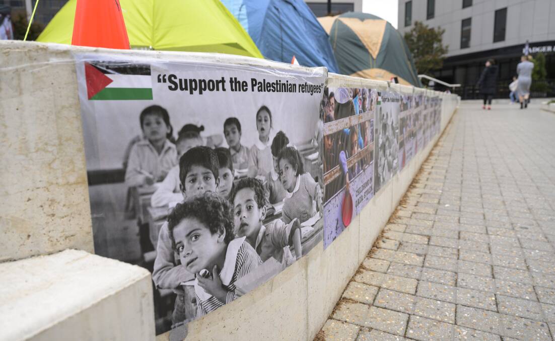 The pro-Palestinian protest camp at the ANU has moved but the protests continue.
Picture by Karleen Minney