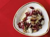 Radicchio, baby cos lettuce, yellow peach, toasted almond, lemon dressing. Picture by Keegan Carroll