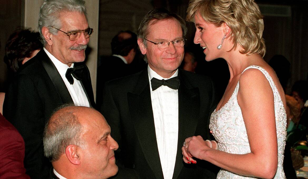 Princess Diana with Archer, Omar Sharif and doctor Magdi Yacoub at a charity event in 1996. Picture Getty Images