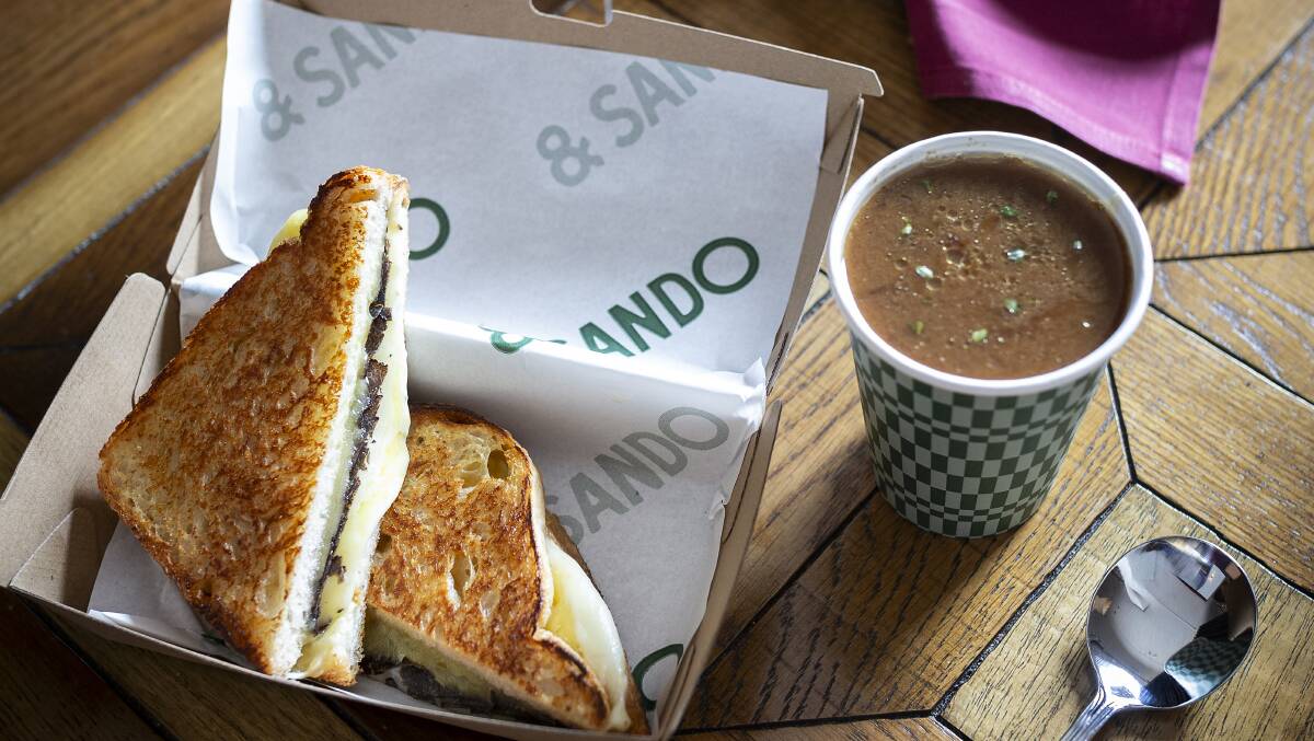 &Sando's truffle loaded grilled cheese toastie and truffle french onion soup. Picture supplied