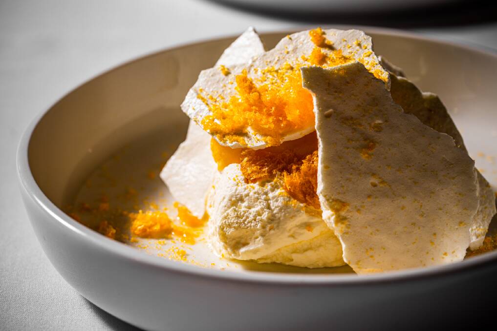 Canberra mess, calamansi meringue, freeze-dried mandarin, sorbet, coconut mousse. Picture supplied 