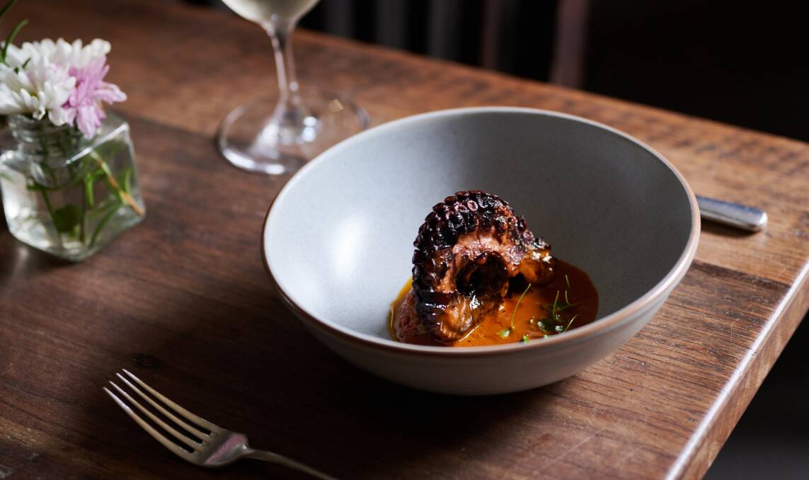 Charred spice octopus, walnut, Aleppo and red pepper. Picture by Ash St George