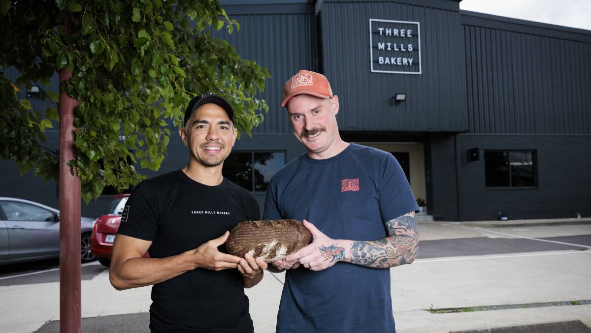 Three Mills' Kit Carpenter and Capital Brewing's Wade Hurley outside the Fyshwick bakery. Picture by Keegan Carroll