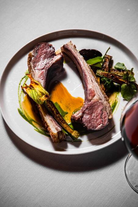 Slow-roasted lamb rack, anchovy creme, black garlic, watercress emulsion and roasted zucchini. Picture supplied