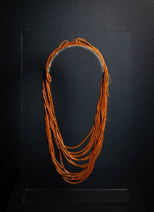 Reed neckace by Ngunnawal people in Canberra Museum and Gallery's new exhibition - Canberra: Places and People. Picture by Elesa Kurtz