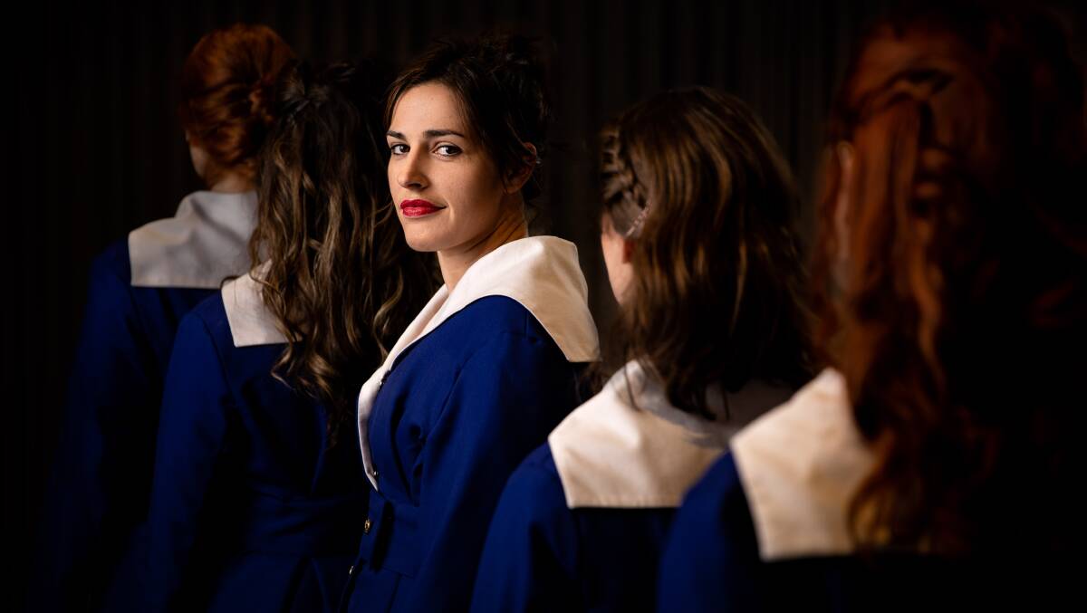 Rhianna McCourt, centre, plays Grace in The Hello Girls. Picture by Jane Duong