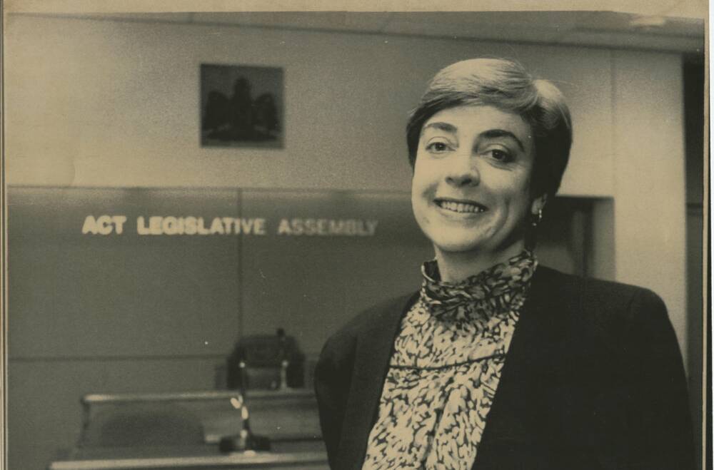 New chief minister Rosemary Follett after she was sworn in on May 11, 1989. Picture by Graham Tidy for The Canberra Times, courtesy of CMAG's Canberra Press Photography Collection, 2018