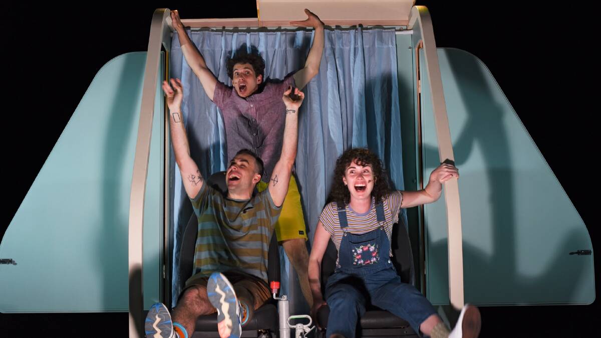 Samuel Welsh, bottom left, Alex Packard and Annie Stafford in Are We There Yet? Picture by Heidrun Lohr