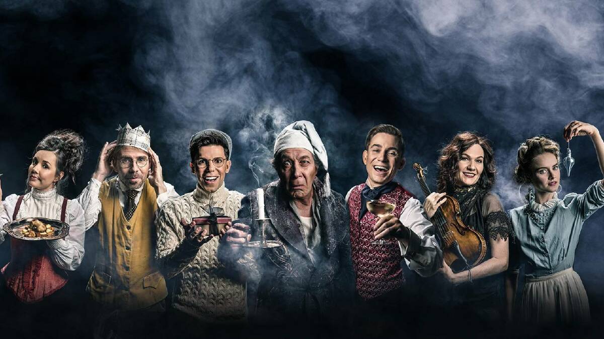 The cast of A Christmas Carol - Nelle Lee, Lucas Stibbard, Ross Balbuziente, Eugene Gilfedder, Nick James, Salliana Campbell and Arnijka Larcombe-Weate. Picture by Dylan Evans