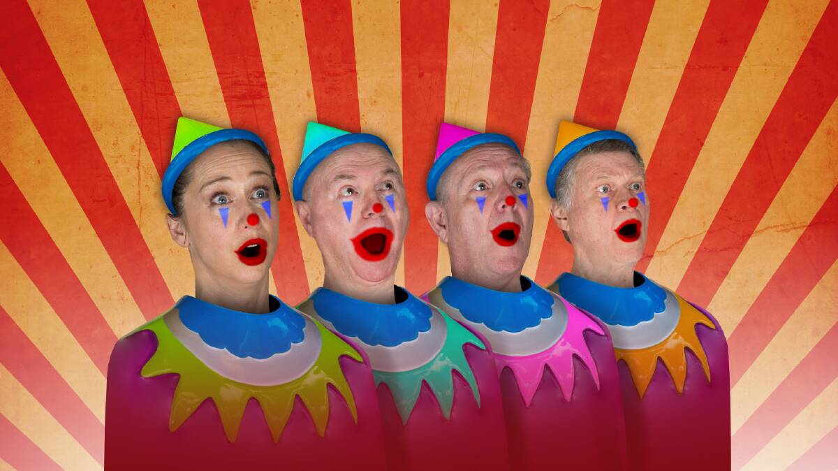The Wharf Revue clowns - Amanda Bishop, Phillip Scott, Jonathan Biggins and Drew Forsythe - will perform in Canberra from October 24 to November 5. Picture supplied