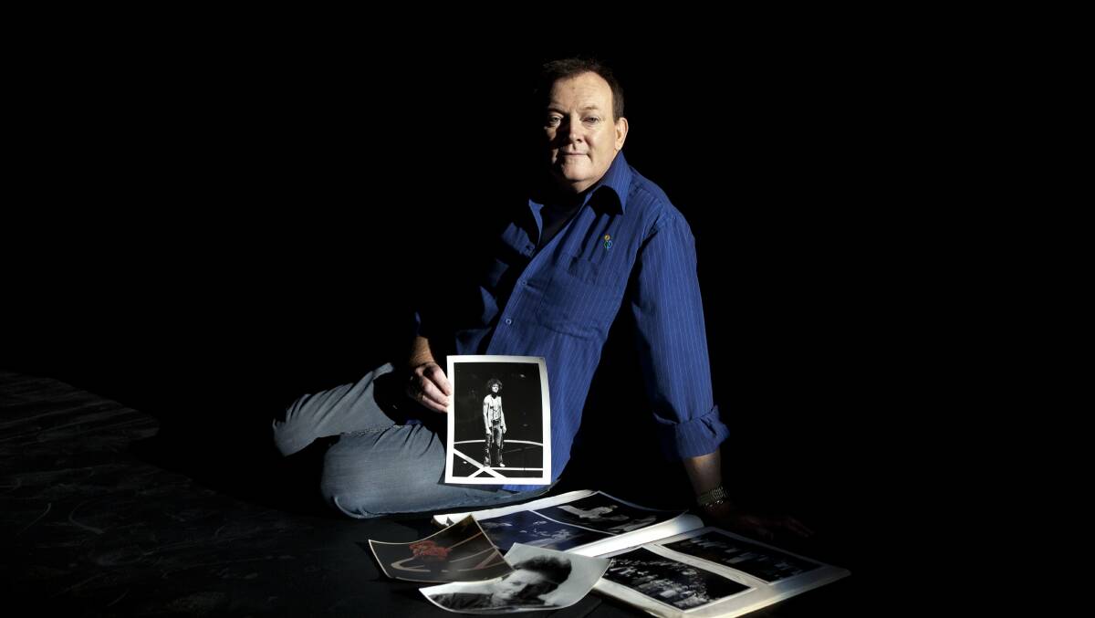 Stephen Pike, long time Canberra actor, director, and arts administrator, with photographs of his early acting days. Picture by Katherine Griffiths 