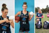 Canberra Capitals' Alex Bunton and Melbourne Rebels players, right, with Boob Armour inserts. Pictures supplied
