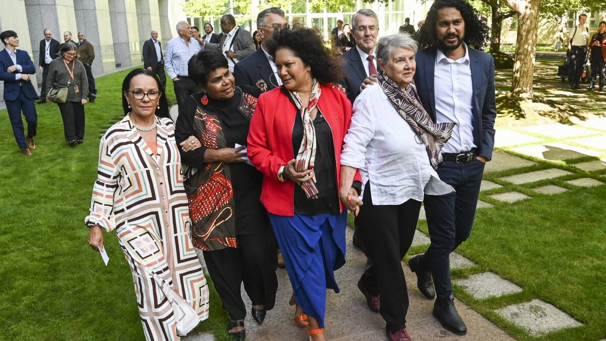 Minister for Indigenous Australians Linda Burney, Marion Scrymgour, Assistant Minister for Indigenous Australians Senator Malarndirri McCarthy and Pat Anderson at Parliament House last week. Picture Getty Images