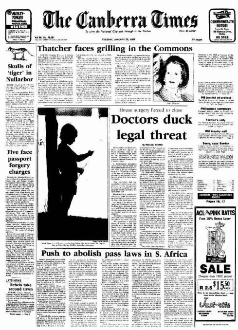 The front page of the paper on this day in 1986.