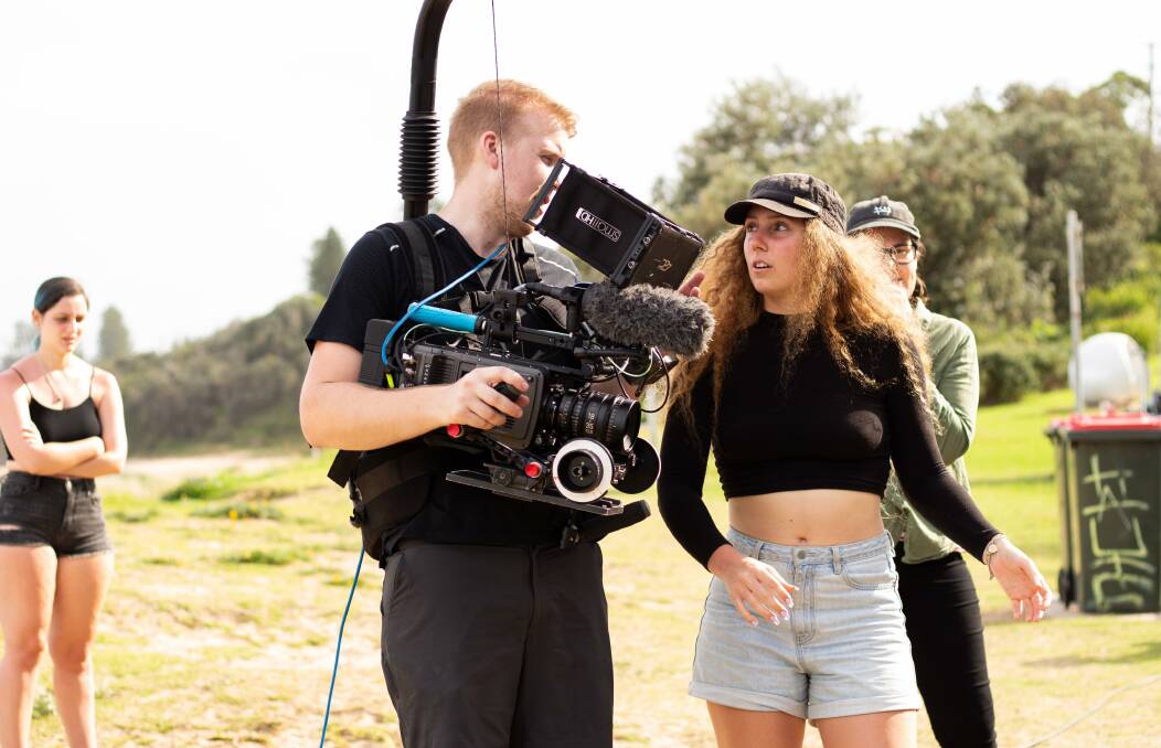 Coledale filmmaker Holly Trenaman on the set of her film Dating Violet, which has just won an award at the Far South Coast Film Festival. Picture: Supplied