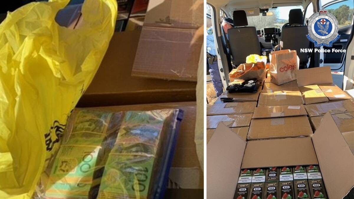 Cash and tobacco products were seized in Hume Highway traffic stops. Pictures NSW police.