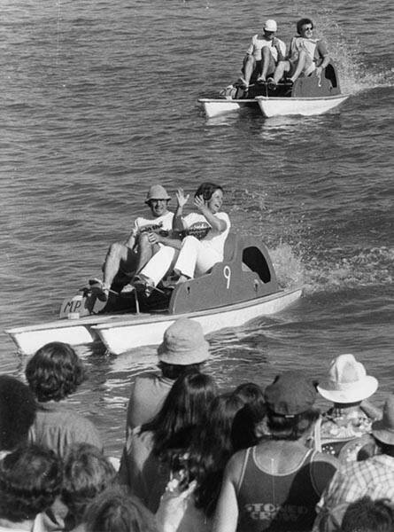 People enjoying pedal boats in 1977 as part of Canberra Day celebrations. Picture: Martin Jones