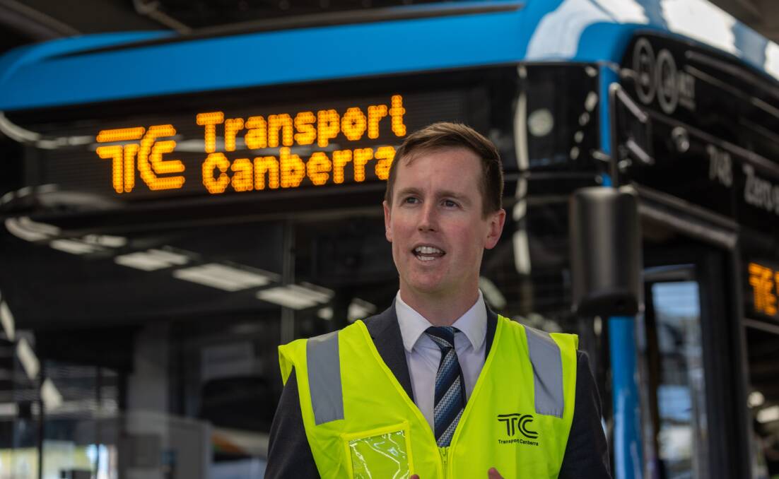 Transport Minister Chris Steet at the launch of an electric bus. Picture by Gary Ramage