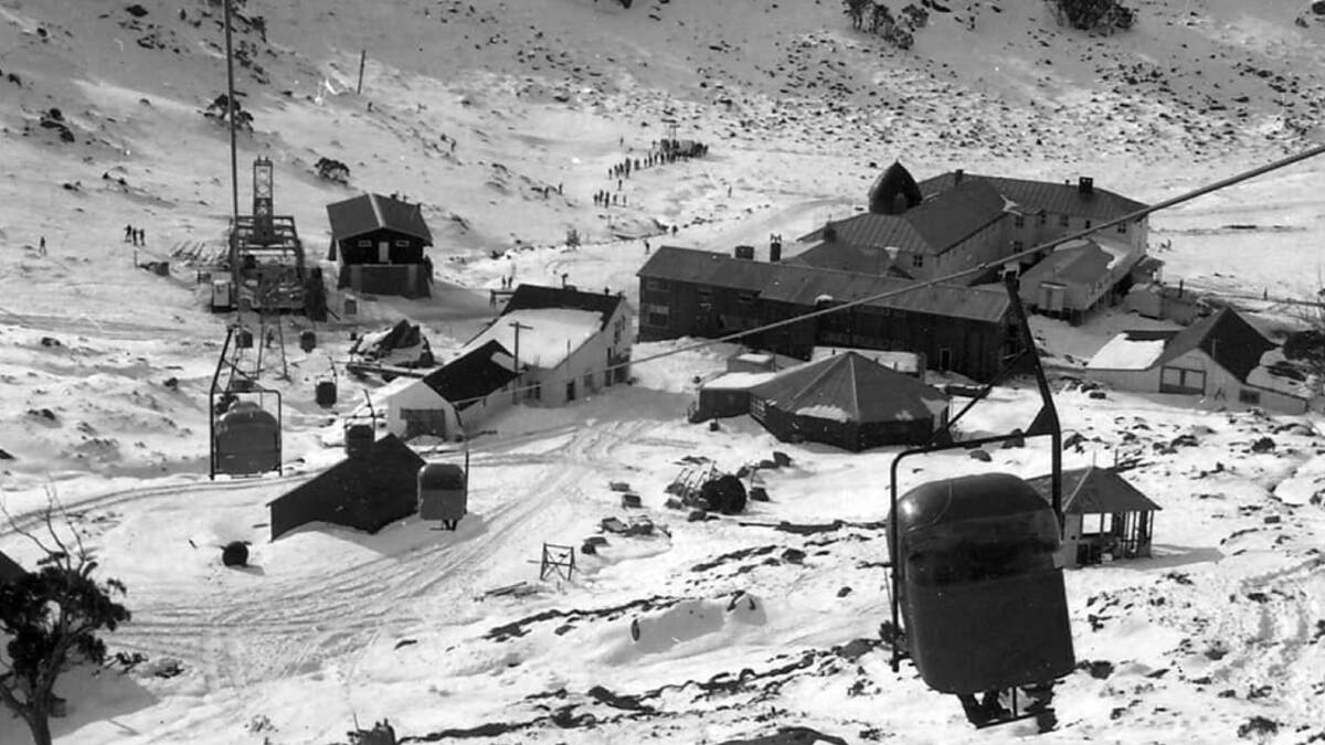 The Alpine Way to Charlotte Pass Chairlift near Charlotte Pass Chalet. Picture courtesy of Baglin/Perisher Historical Society