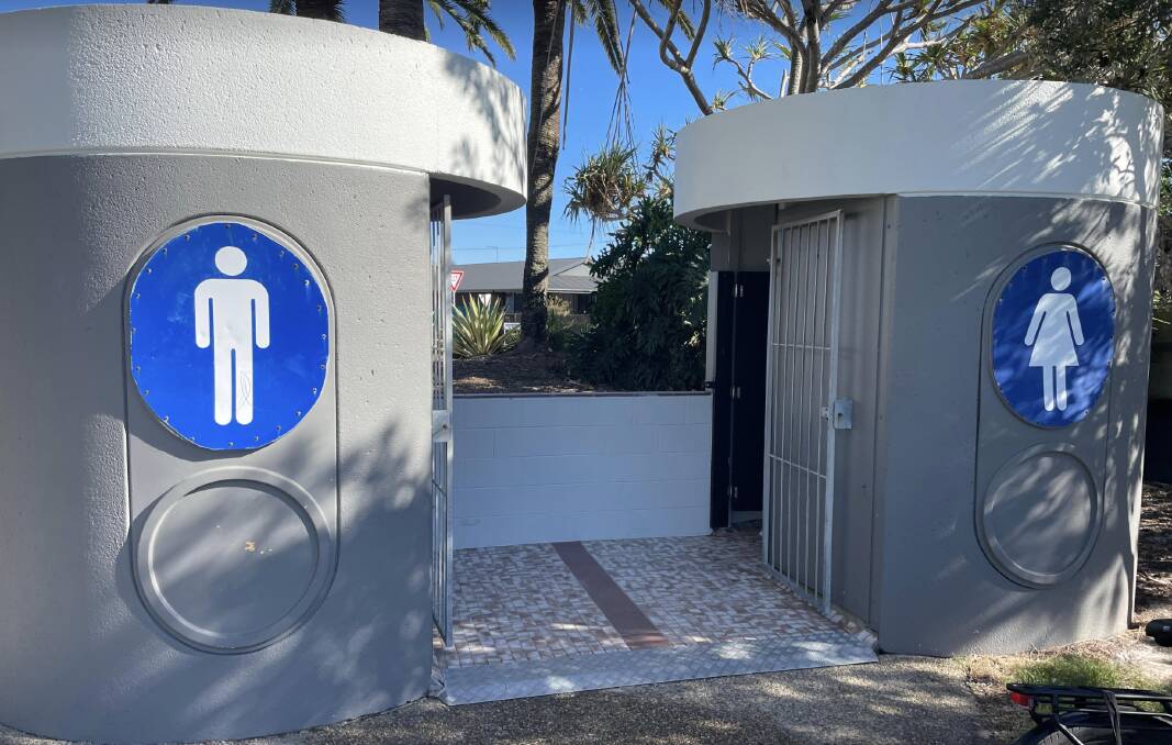 The two Canberra bus shelters recycled as public toilets at Paradise Point, Gold Coast. Picture by Craig Allen