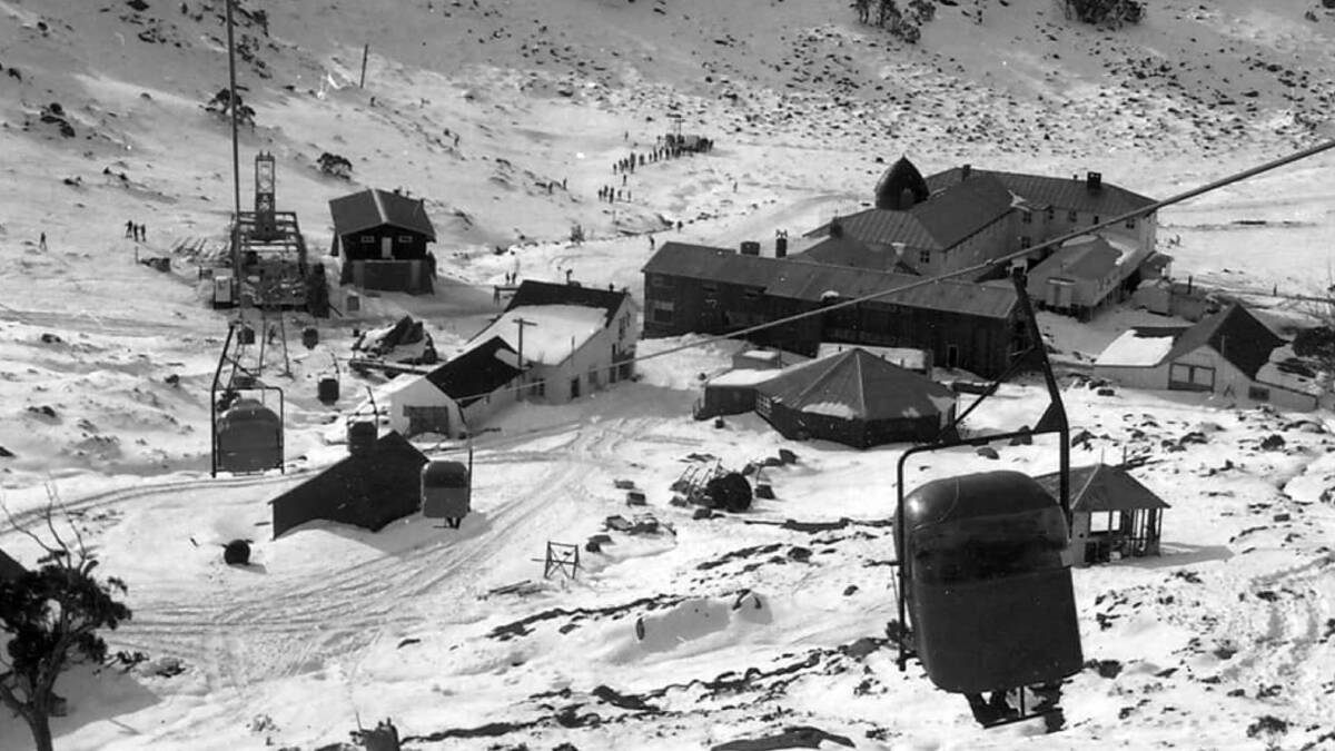 The Alpine Way to Charlotte Pass Chairlift near Charlotte Pass Chalet. Picture: Baglin/Perisher Historical Society