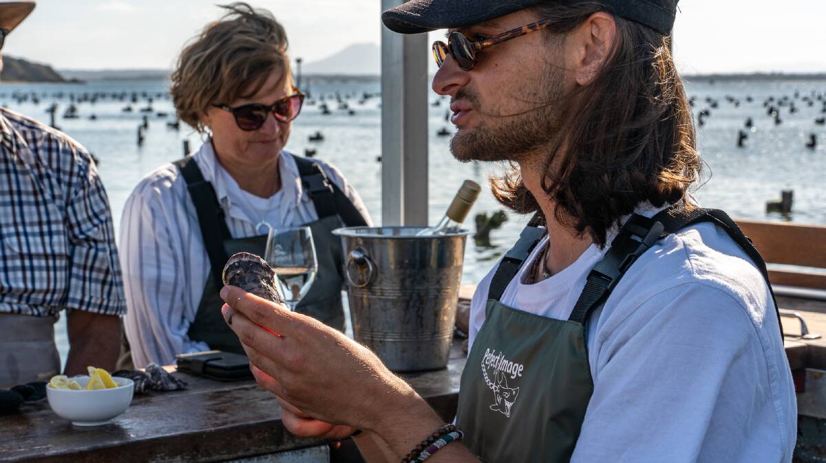 Guide Alessio leads the Oyster Farms Tour experience. Picture by Michael Turtle 