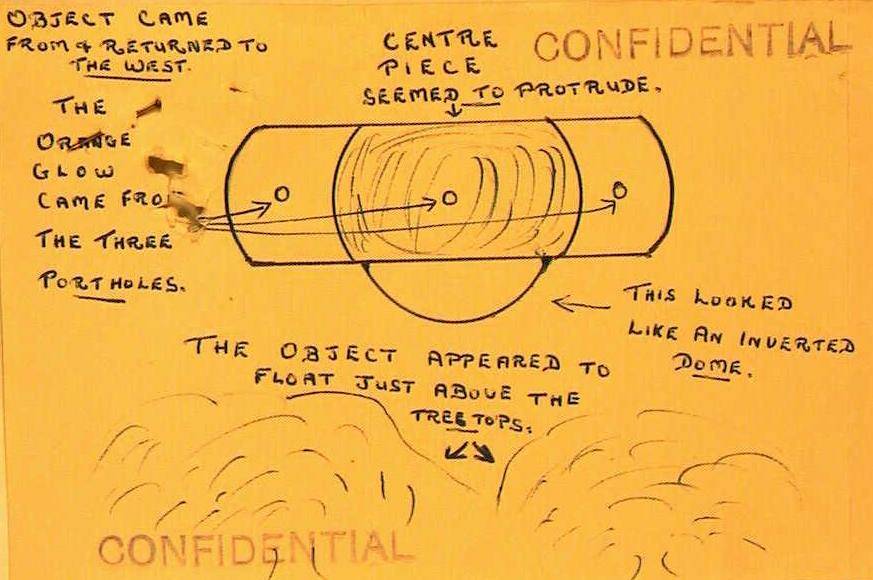 A drawing of an unusual aerial object sighted by JA Morriss and G Martin near Cue, Western Australia on April 28, 1955, one of many UFO sketches held in official Australian Government files. Picture: NAA: A705, 114/1/197
