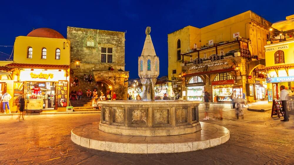 Hippocrates fountain at the Rhodes old town main square. Picture Shutterstock