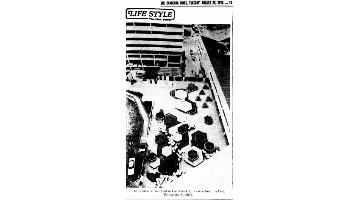 The newly opened courtyard featured in The Canberra Times on August 20, 1974. Picture: Supplied