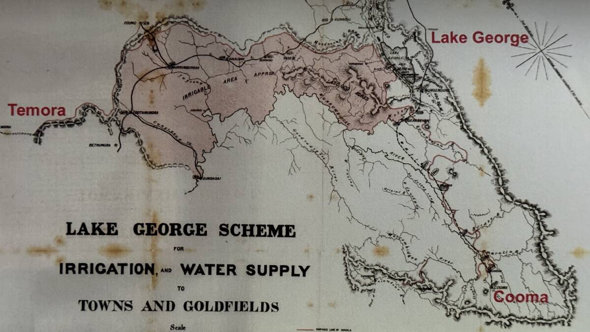 Frederick Gipps' plan to pipe water from Lake George for irrigation and water supply. Picture courtesy of NLA