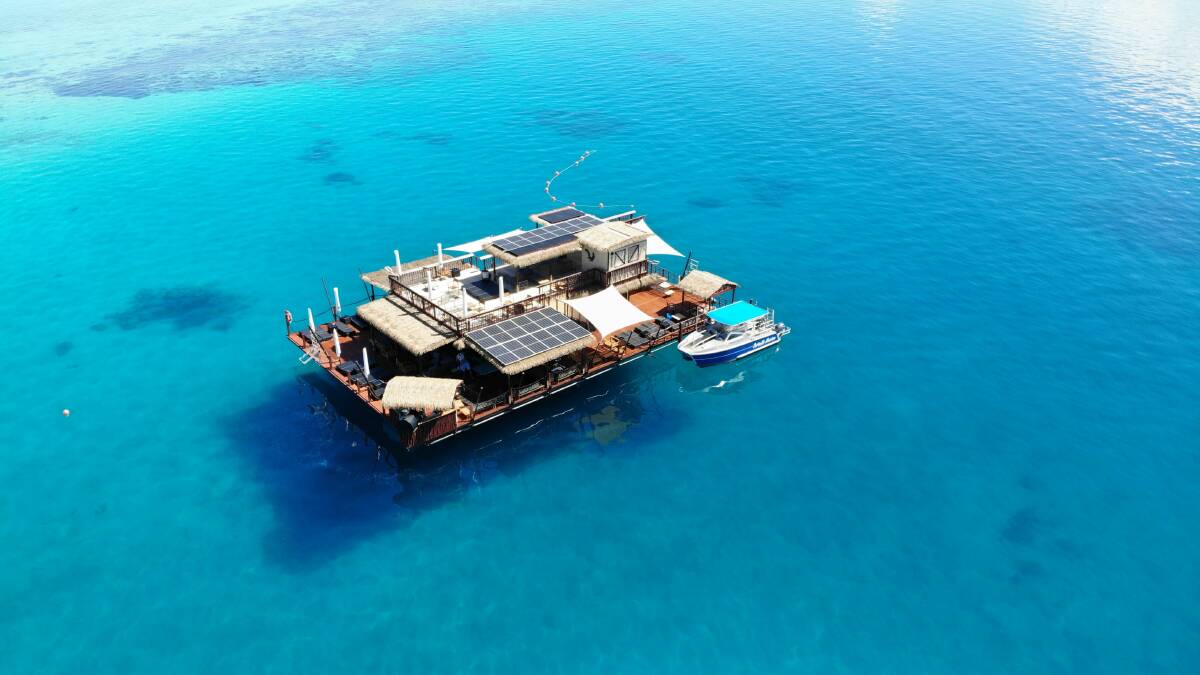 Seventh Heaven, a floating pontoon where you can stay the night for a spectacular experience. Picture Fiji Tourism