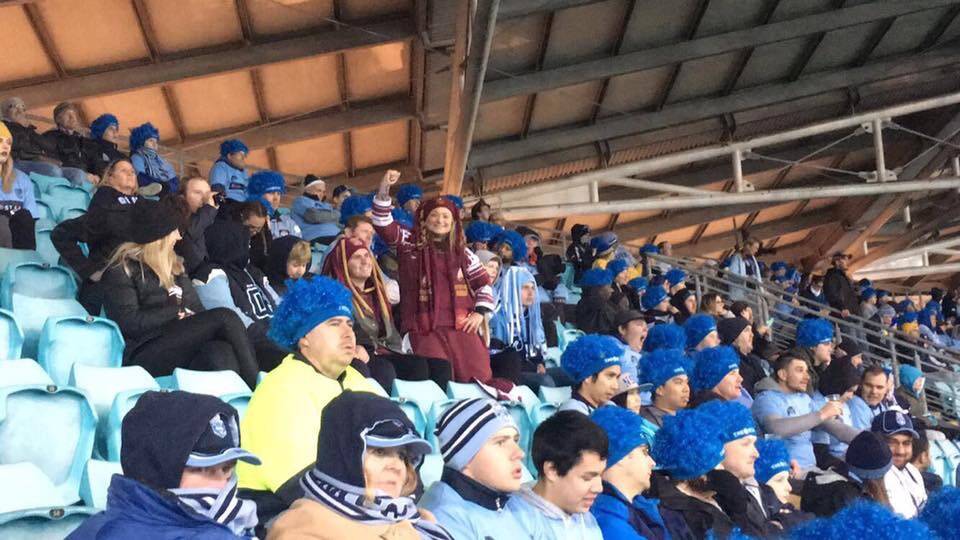Michelle Cooper stirring up Blues fans at a State of Origin match in 2015.
