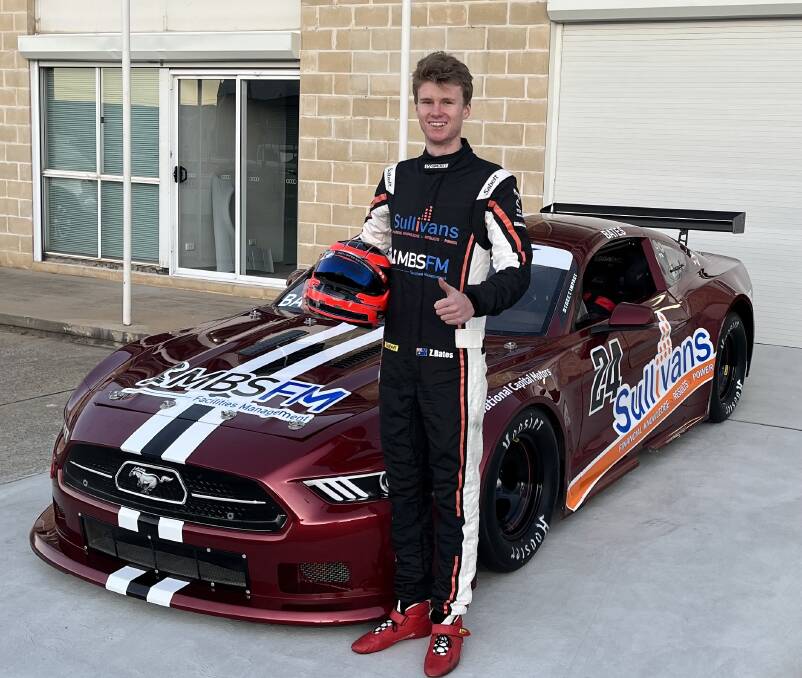 Zach bates with the V8 Mustang he is racing this weekend at Sydney's Eastern Creek raceway. Picture: Supplied