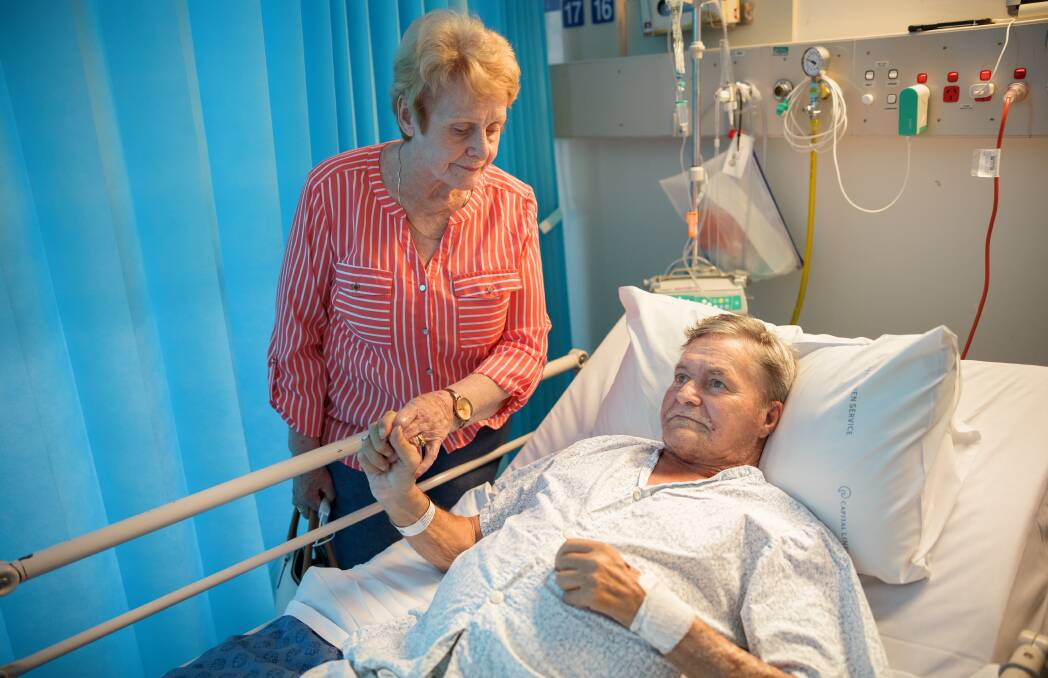 Flashback to January and Gary Wiggins in hospital after surgery with his mother, Brenda. Picture by Sitthixay Ditthavong