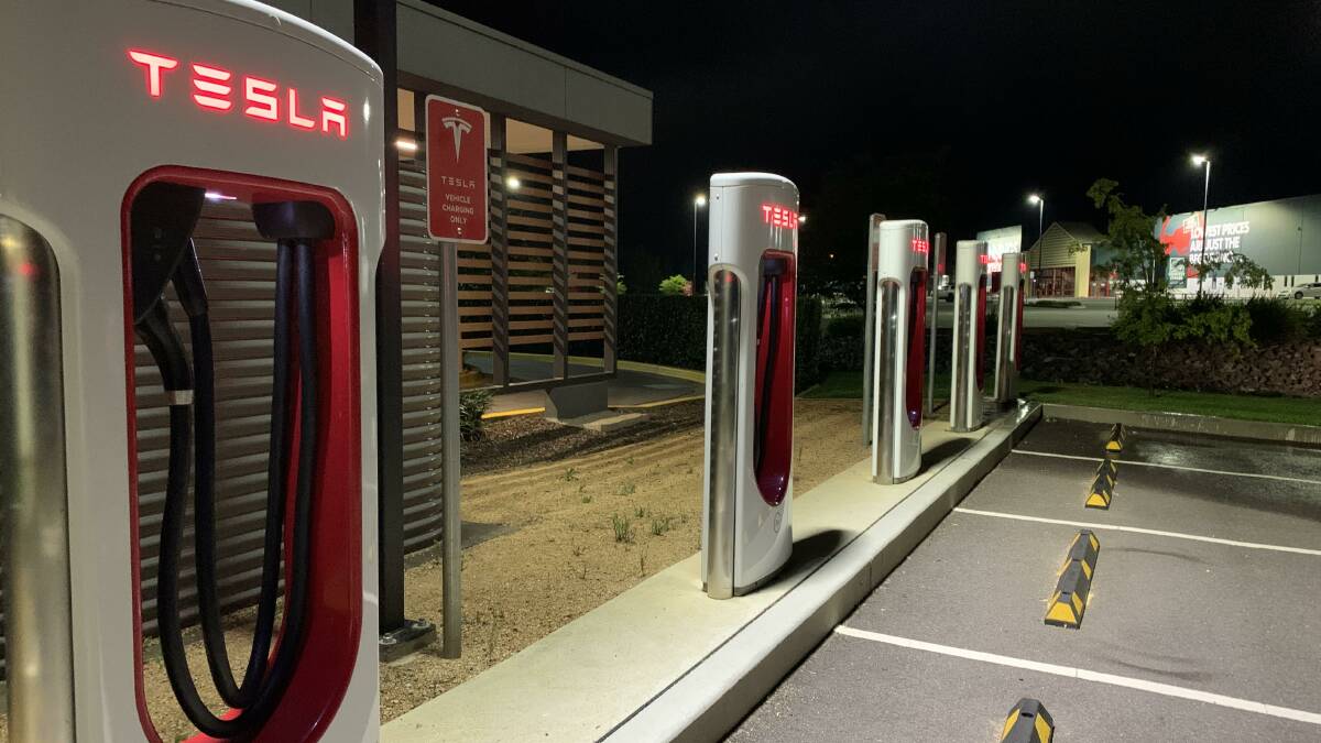 Tesla superchargers sit idle at Majura. Picture by Peter Brewer