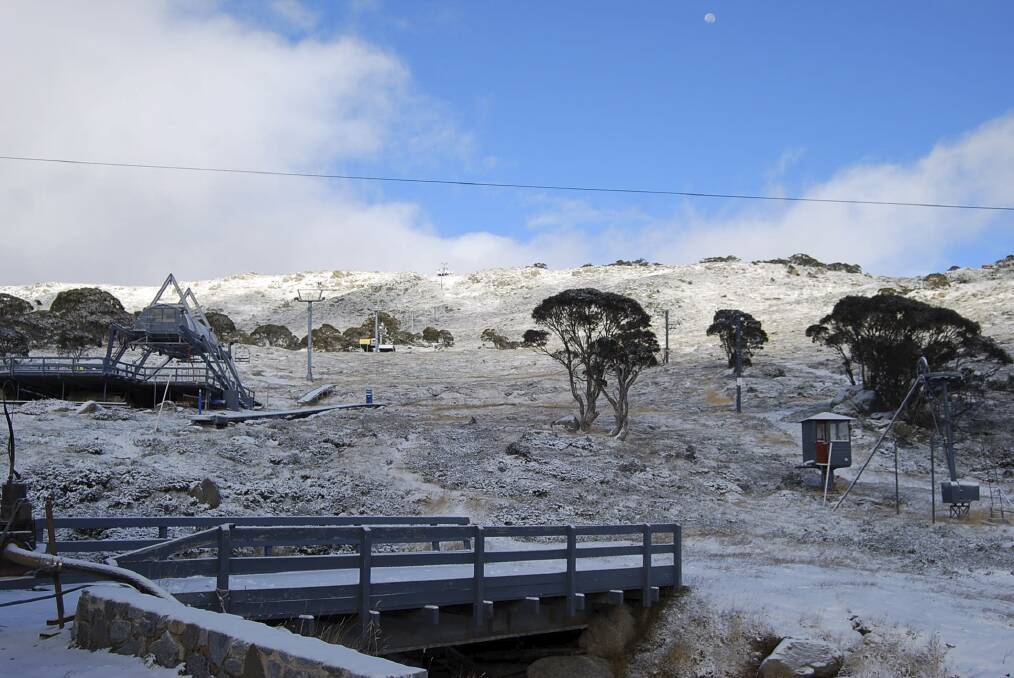 Snow is beginning to fall at Charlotte Pass ahead of a July 5 opening. Picture supplied 