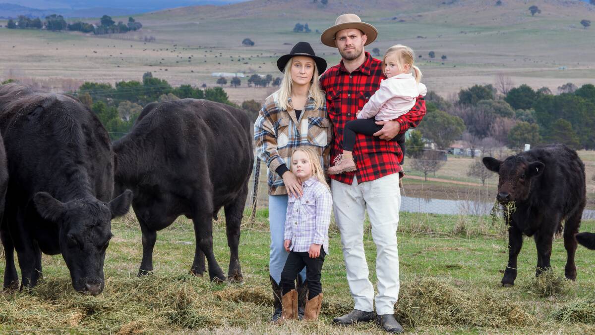 Lachlan and Tash McCaffrey with daughters Harper, 5, and Mia, 2, at their Wallaroo property. Picture by Sitthixay Ditthavong
