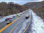 The busy snow chain layby at Wilsons Valley on Tuesday morning. Picture supplied