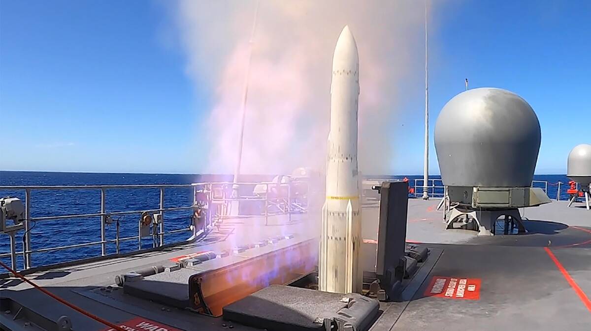 An "evolved" sea sparrow missile is fired from HMAS Arunta. Picture supplied
