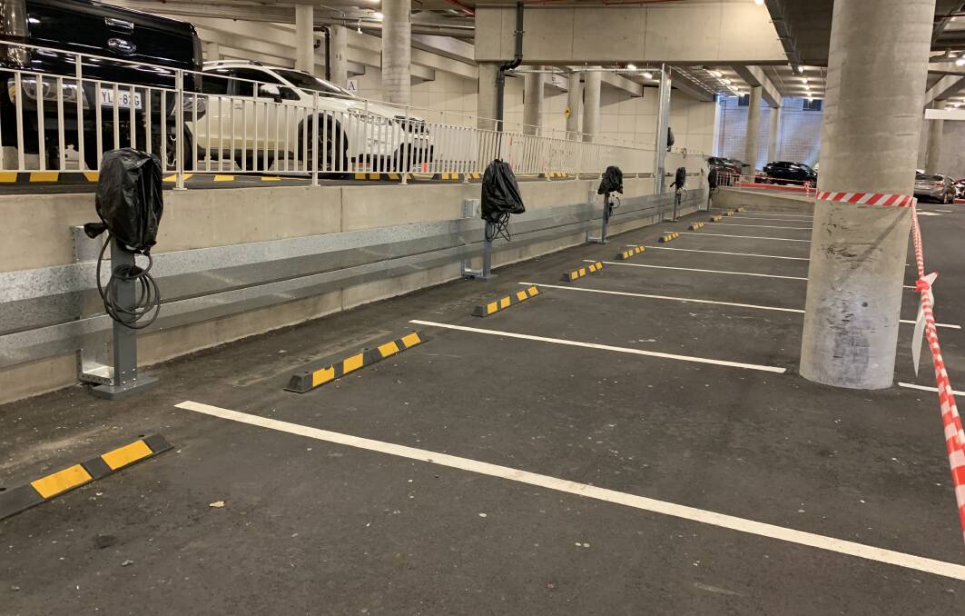 The new EV chargers under Parliament House. Picture by Peter Brewer