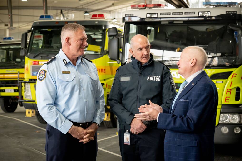 ESA Commissioner Wayne Phillips, Chief Police Officer Scott Lee and Minister Mick Gentleman at the reopening of the JESC on Friday. Picture by Elesa Kurtz 