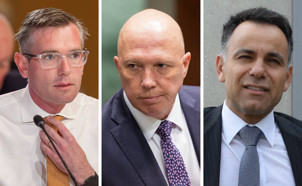 Former NSW premier Dominic Perrottet, Opposition Leader Peter Dutton and Victorian Liberal leader John Pesutto, Pictures by Sitthixay Ditthavong, file 