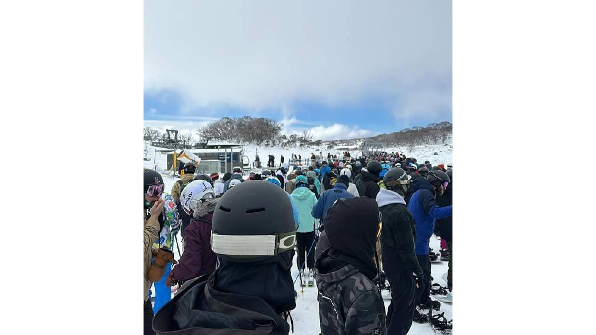 The long weekend queue at Perisher's Leichhardt chairlift. Picture Facebook