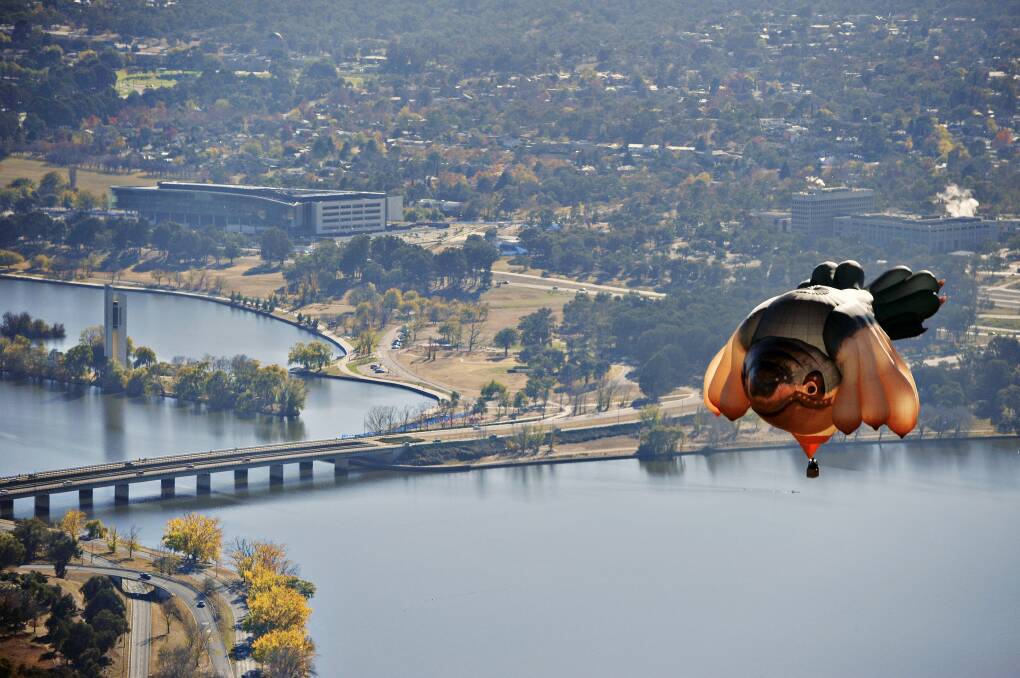 Skywhale takes flight over Canberra on her maiden voyage in 2013. Picture: Jay Cronan