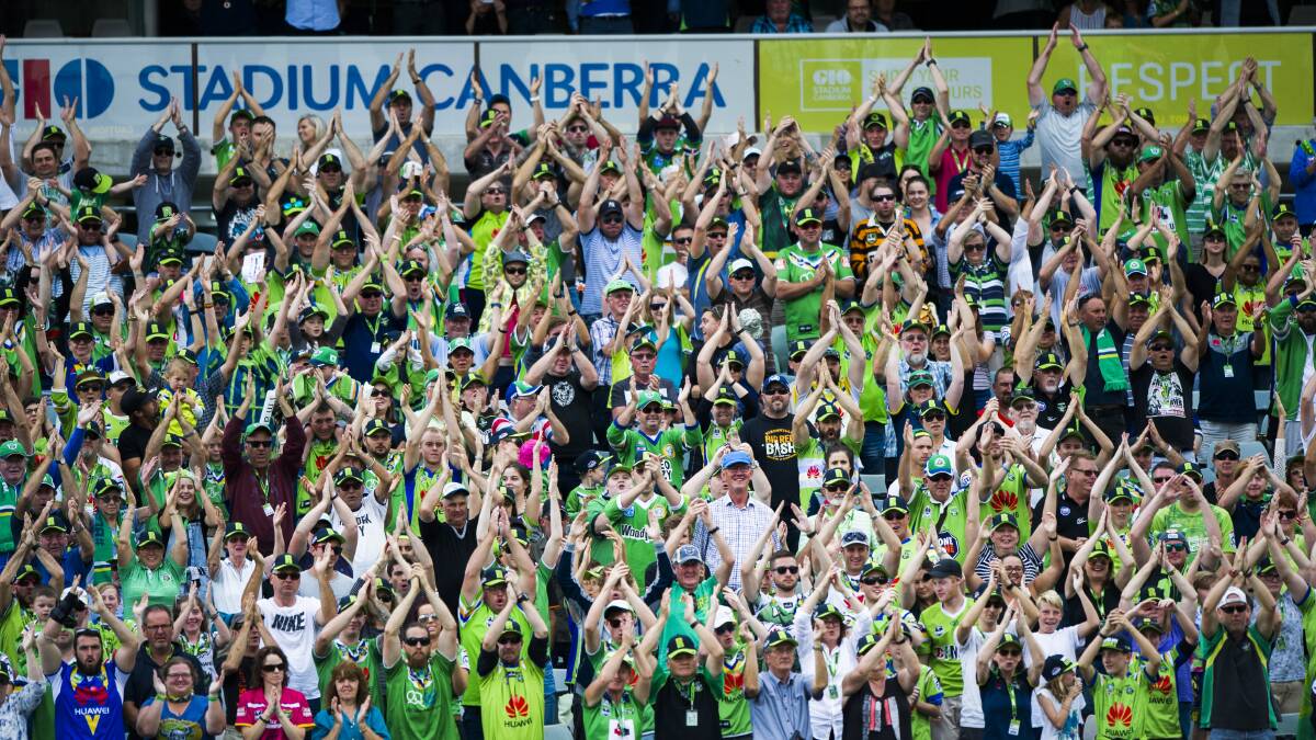 Canberra Raiders fans perform the Viking Clap.