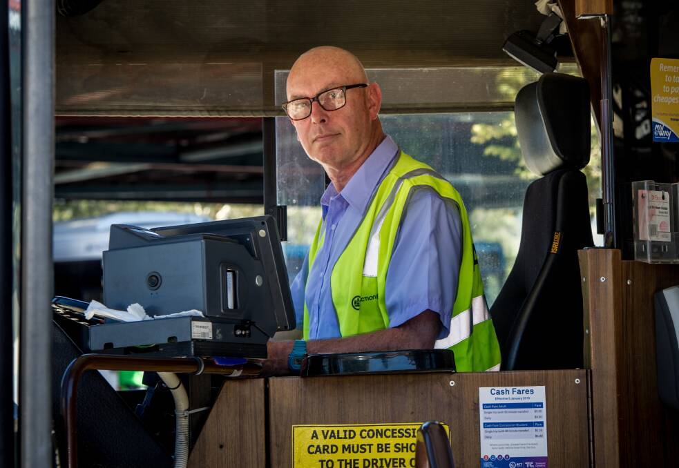 Reporter Steve Evans, who is not a Queanbeyan bus driver, but did get to learn to drive a bus earlier this year. Picture: Karleen Minney