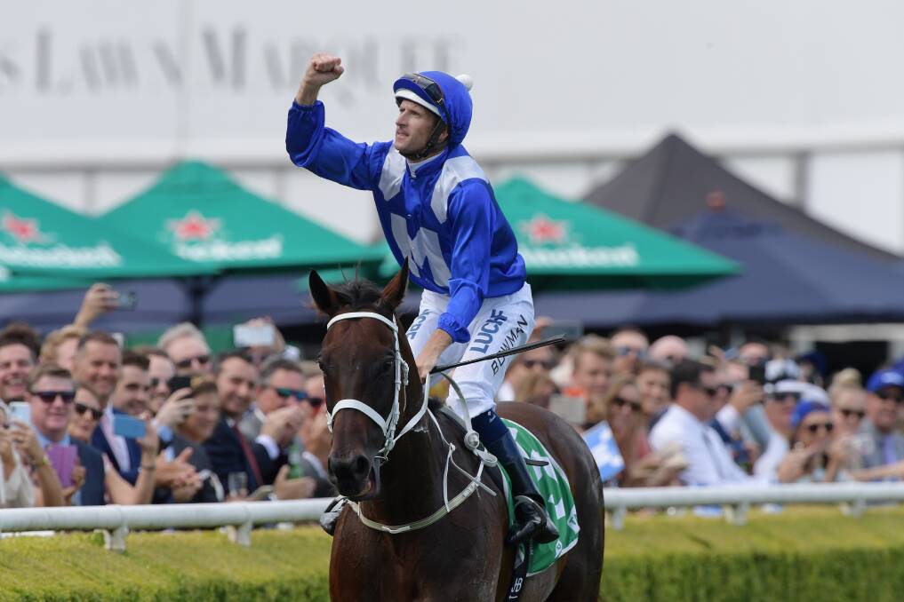 Hugh Bowman returns to scale after riding Winx to victory at the Chipping Norton Stakes at Randwick last month. Photo: AAP Image/Simon Bullard