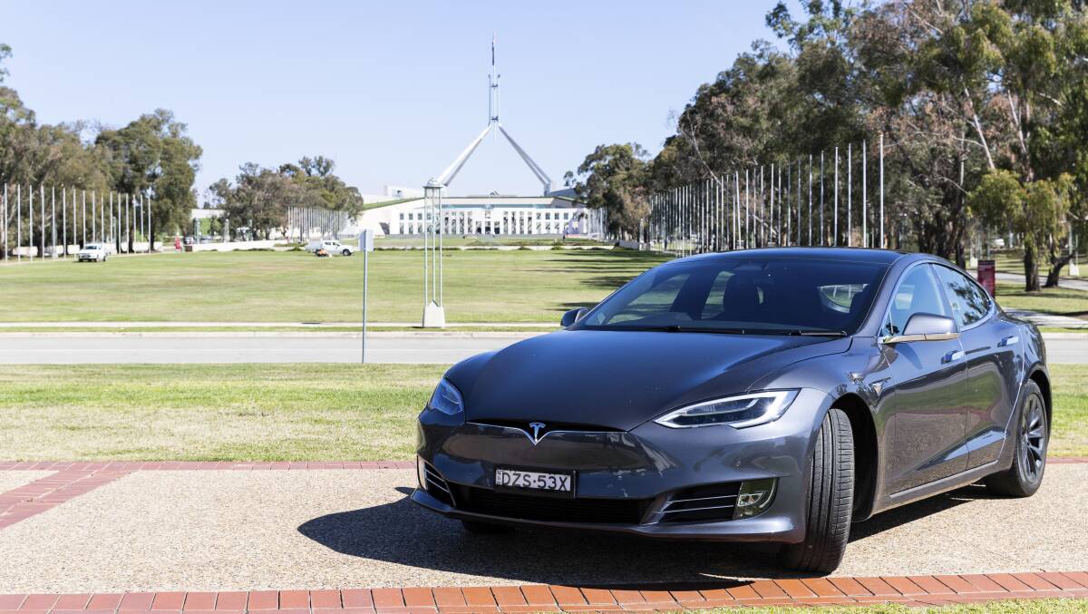 A car in which departmental heads will want to be seen as part of Canberra's clean, green future: the Tesla S100D. Photo: Gaynor Shaw