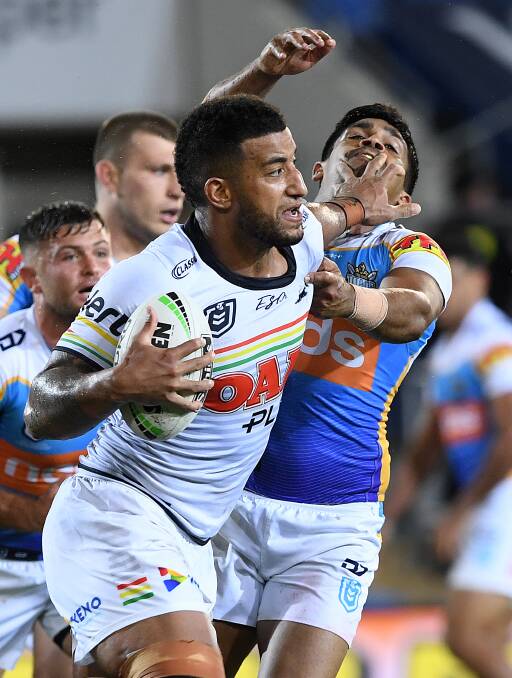Raiders co-captain Josh Hodgson says it will take the whole team to stop Panthers second-rower Viliame Kikau. Picture: AAP Image/Dave Hunt