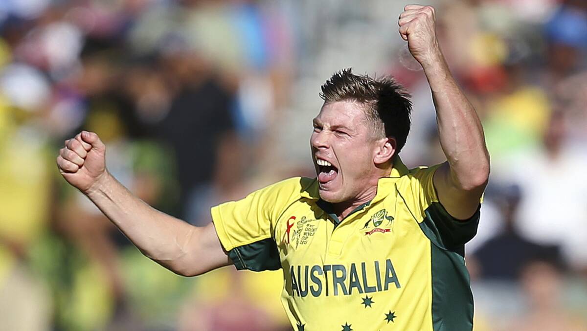 James Faulkner celebrates taking a wicket against New Zealand during the Cricket World Cup final in Melbourne, Australia in 2015. Picture: AP